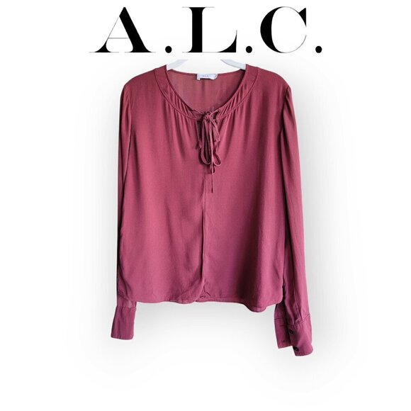 A.L.C. long-sleeve burgundy/wine semi-fancy front-tie Copenhagen blouse size 6 - Picture 1 of 8